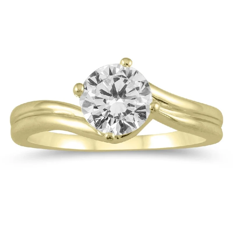 Shaved band ring-AGS Certified 1 Carat Diamond Solitaire Ring in 14K Yellow Gold (H-I Color, I1-I2 Clarity)