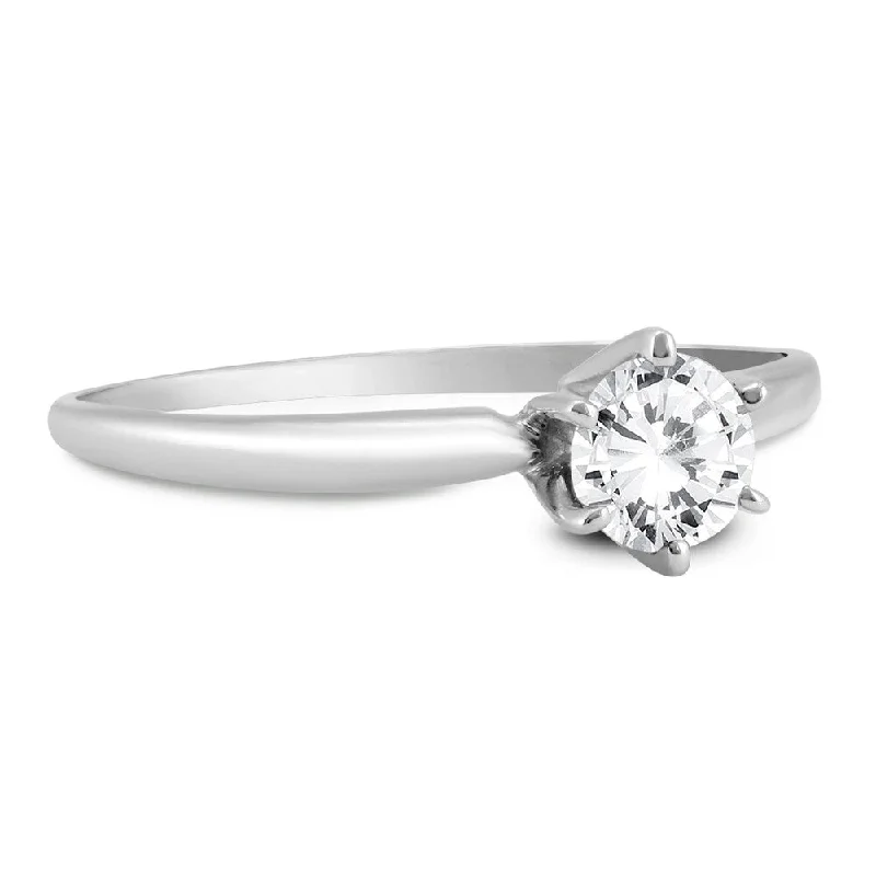 Micro pave ring-Almost 1/2 Carat Round Diamond Solitaire Ring in 14K White Gold