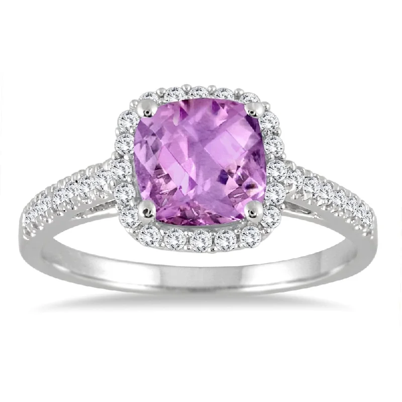 Quilted pattern ring-Amethyst and Diamond Ring in 10K White Gold