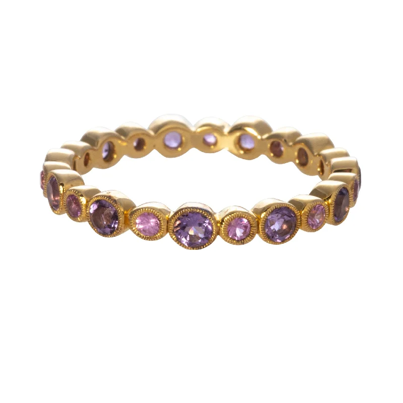 Brass cast ring-Amethyst & Pink Sapphire Bezel Eternity 14K Yellow Gold Band