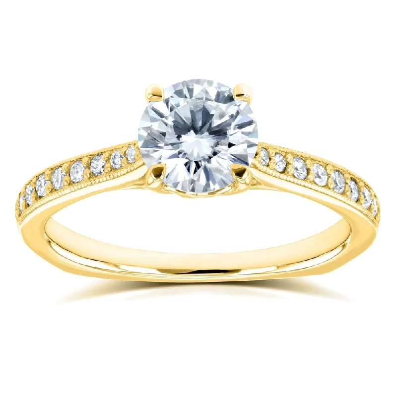 Crystal bead ring-Annello by Kobelli 14k Gold 1 1/5ct TGW Round Moissanite and Diamond Vintage Trellis Engagement Ring