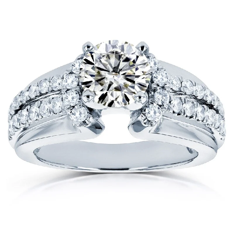 Canvas wrap ring-Annello by Kobelli 14k White Gold 1 1/2ct TGW Moissanite and Diamond Split Shank Engagement Ring