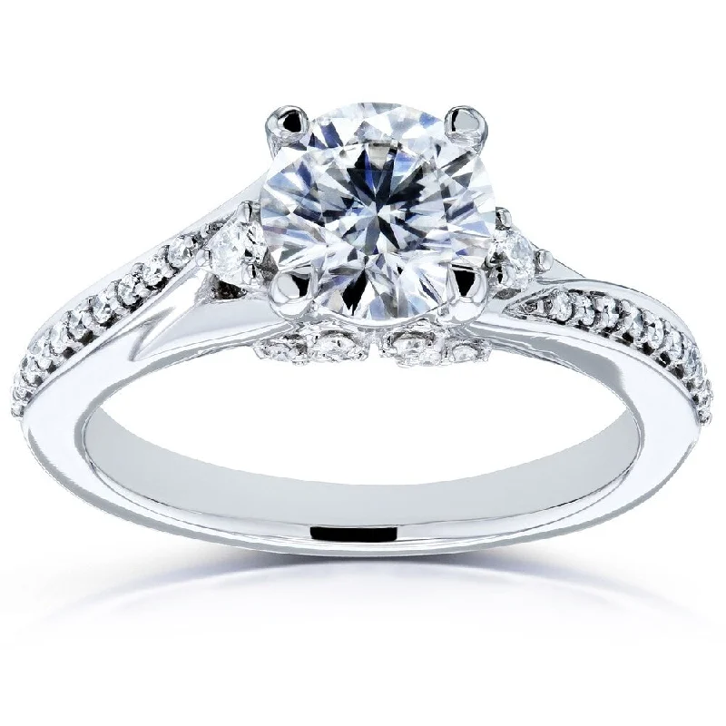 Chipped bark ring-Annello by Kobelli 14k White Gold 1 1/4 Carat TGW Forever One Moissanite and Diamond Fancy Setting Bypass Engagement Ring