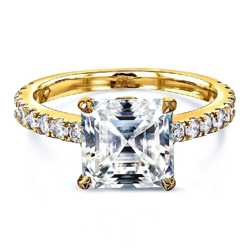 Faded stripe ring-Annello by Kobelli 2 2/3ct TGW Asscher Moissanite and Diamond Tulip Head Engagement Ring in 14k Gold (HI/VS, GH/I)