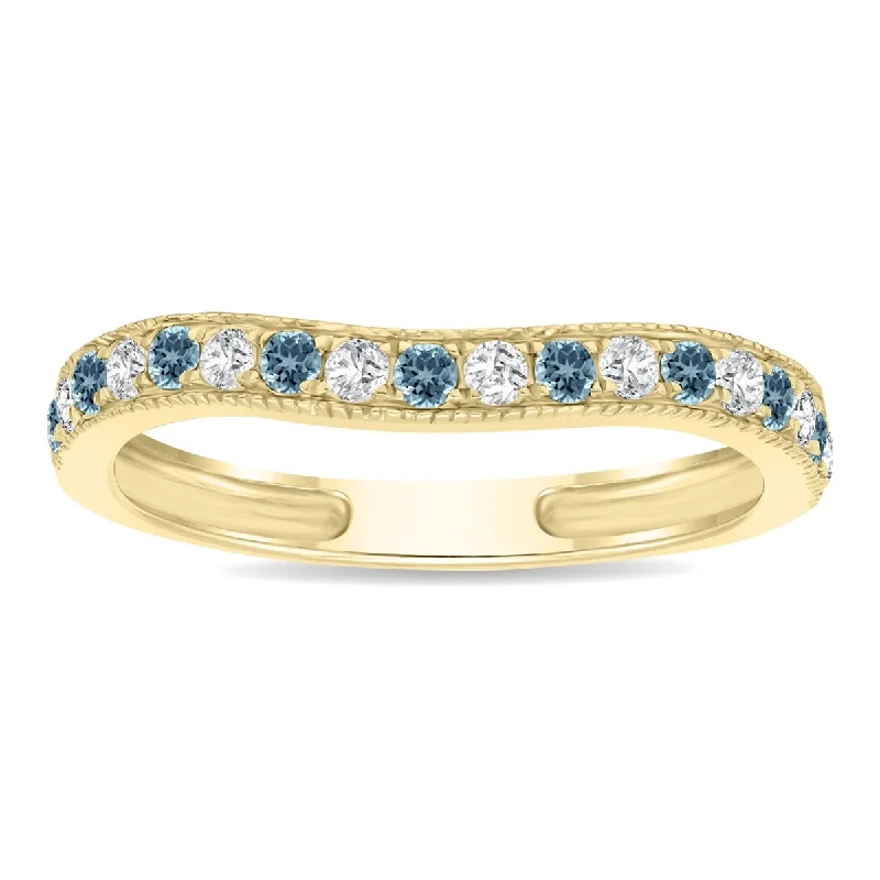 Grid weave ring-Aquamarine and Diamond Channel Set Wedding Band in 10K Yellow Gold