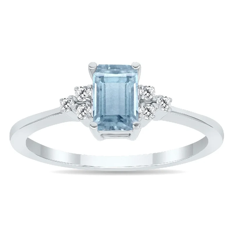 Luster druzy ring-Aquamarine and Diamond Regal Ring in 10k White Gold