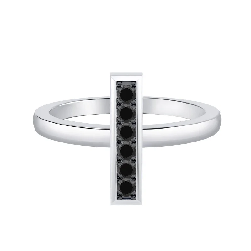 Quartzite shard ring-Auriya 0.10ctw Petite Vertical Black Diamond Bar Ring 14K Gold