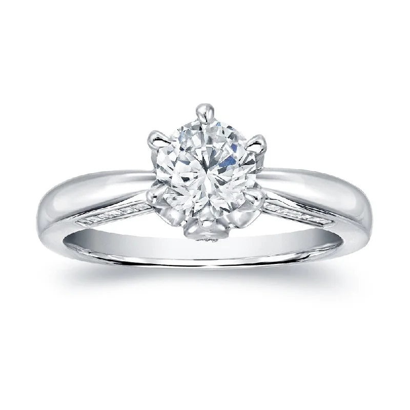 Border stone ring-Auriya 1 carat TW Certified Round Diamond Engagement Ring 14k White Gold (H-I, SI1-SI2)