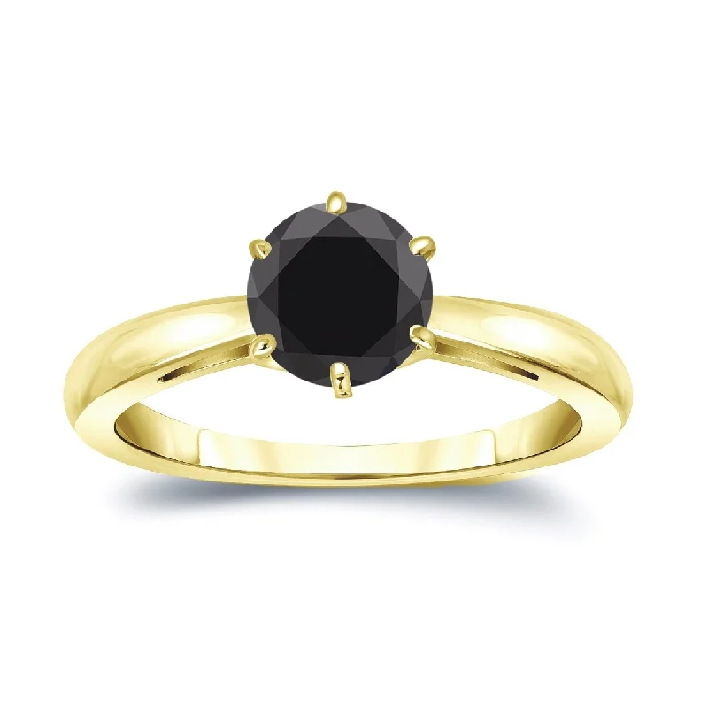 Prairie style ring-Auriya 14k Gold 1 1/2ctw Round Solitaire Black Diamond Engagement Ring 6-Prong