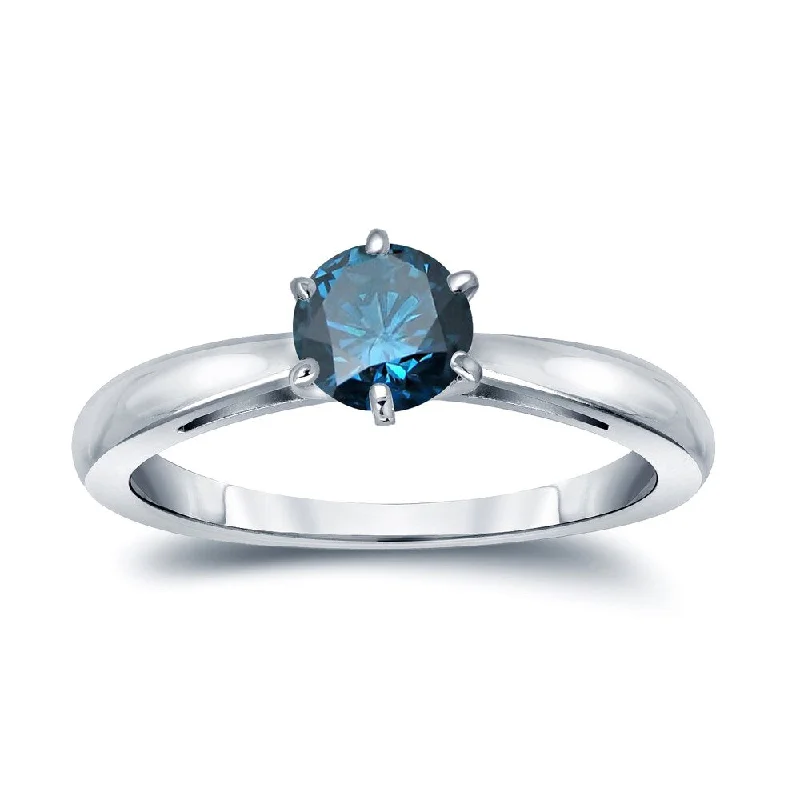 Polished pebble ring-Auriya 14k Gold 1/3ctw Solitaire Blue Diamond Engagement Ring 6-Prong (SI2-SI3)