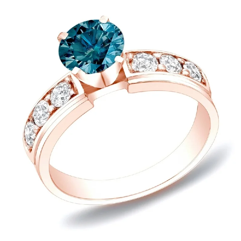 Abstract print ring-Auriya 14k Rose Gold 1 carat TW Round Blue Diamond Engagement Ring