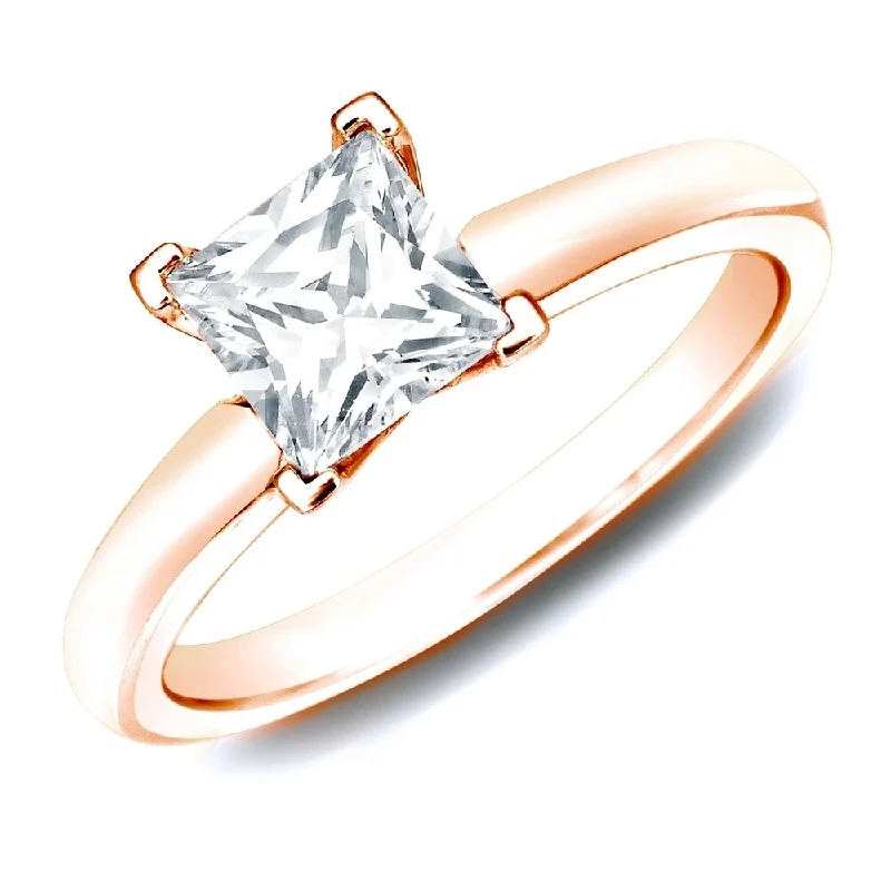 Brass cast ring-Auriya 14k Rose Gold 1ctw Princess Cut Solitaire Diamond Engagement Ring (H-I, SI1-SI2)