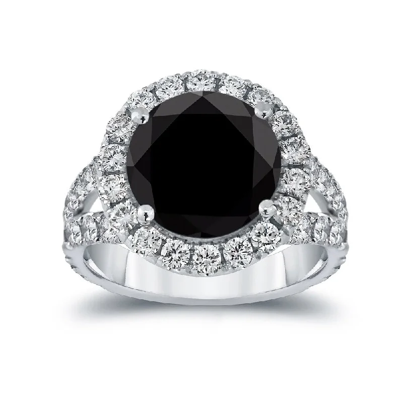 Lined stone ring-Auriya 18k Gold 6 carat TW Unique Black Diamond Halo Engagement Ring (H-I, VS1-VS2)