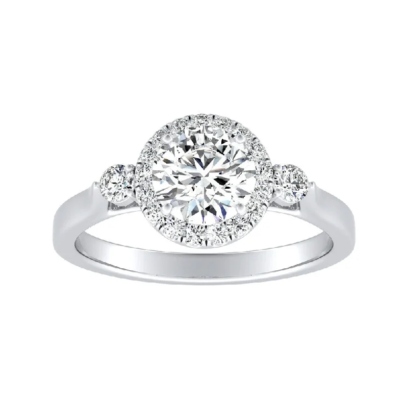 Gothic revival ring-Auriya 3-Stone 1/2ct Round Moissanite and 1/4ct TDW Diamond Halo Engagement Ring 14K Gold (G-H, VS1-VS2)