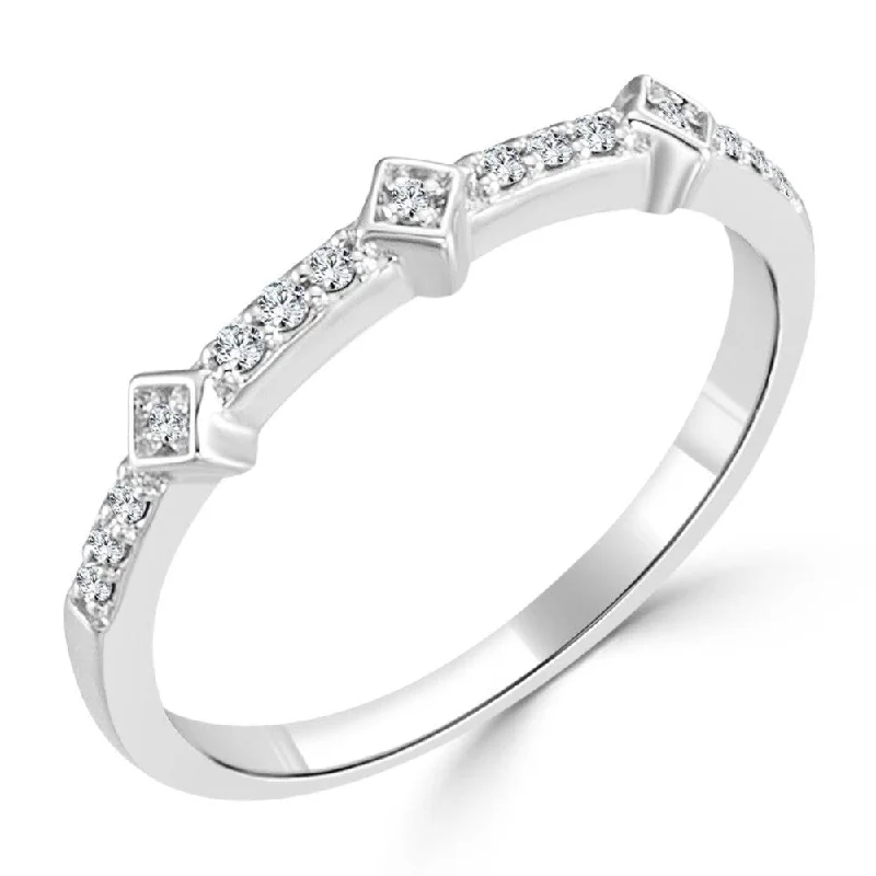 Embossed wedding ring-Auriya Petite Ultra-Thin Stackable Accent Diamond Ring 1/10cttw 10K Gold