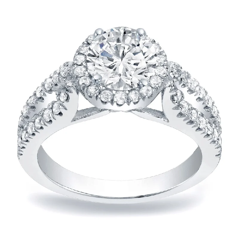 Hittite band ring-Auriya Platinum 1 1/4ct TDW Round Diamond Halo Engagement Ring (H-I, SI1-SI2)