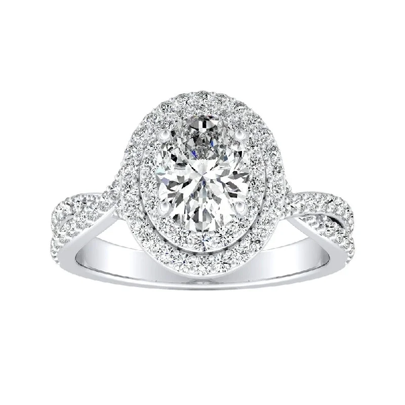 Calla lily ring-Auriya Platinum Oval-cut Double Halo Diamond Engagement Ring 9/10cttw (H-I, SI1-SI2)