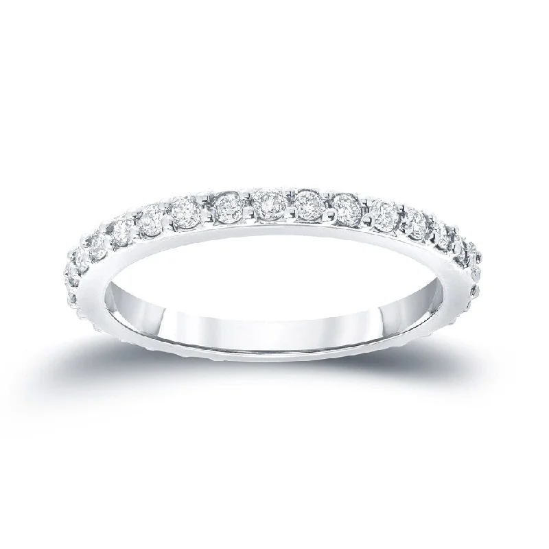 Droplet stone ring-Auriya Round Diamond Wedding Anniversary Band 1/2ctw 14k White Gold