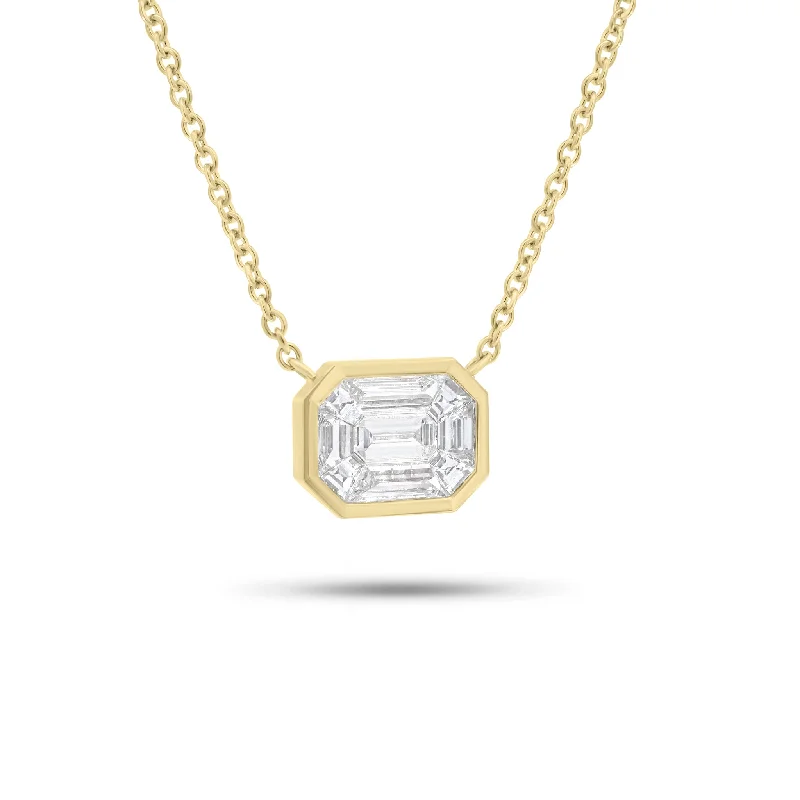 Knit stripe necklace-Bezel-Set Illusion Emerald-Cut Diamond Pendant Necklace