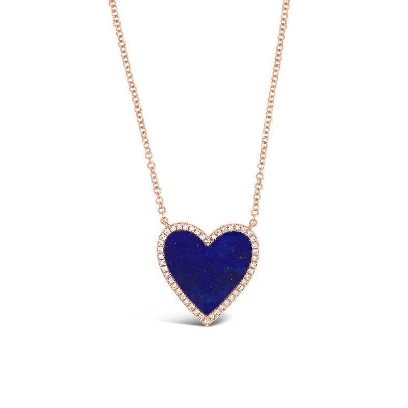 Minoan gold necklace-Lapis & Diamond Heart Necklace