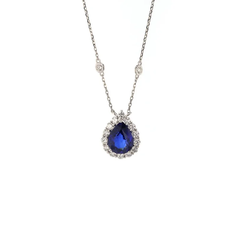 Scarlet topaz necklace-Blue Sapphire & Diamond Pendant Necklace