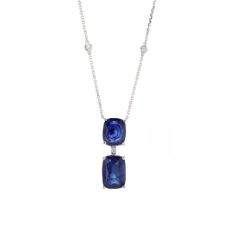 Slotted design necklace-Blue Sapphire & Diamond Pendant Necklace