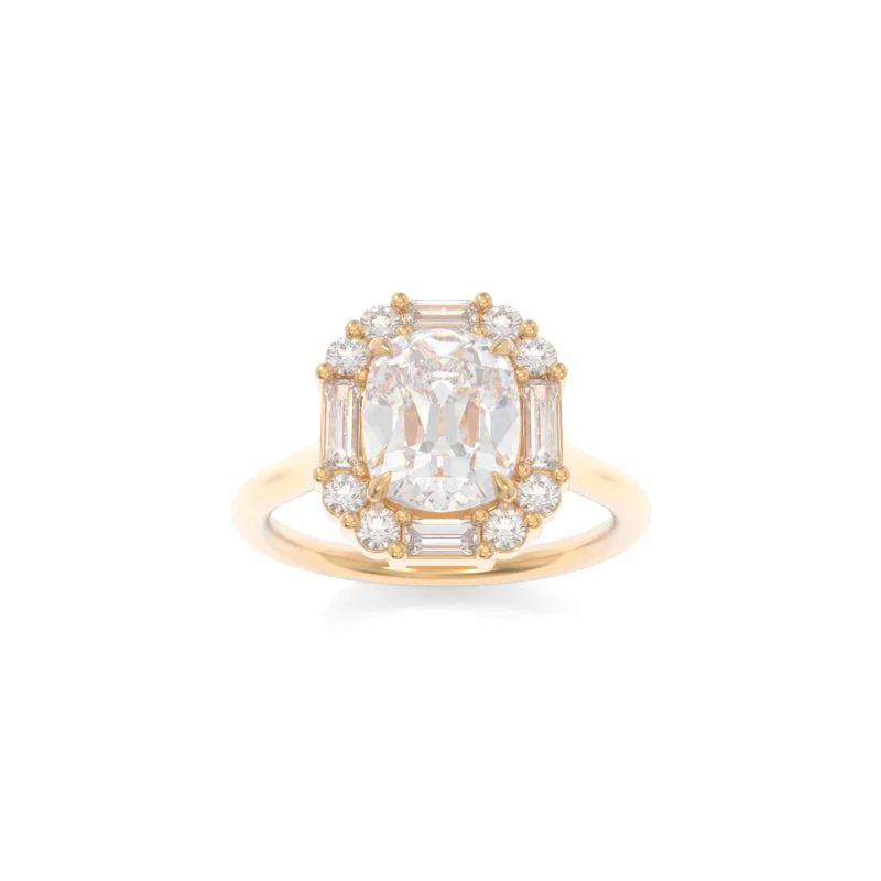 Faded stripe ring-Cordelia Solitaire Old Mine Cushion