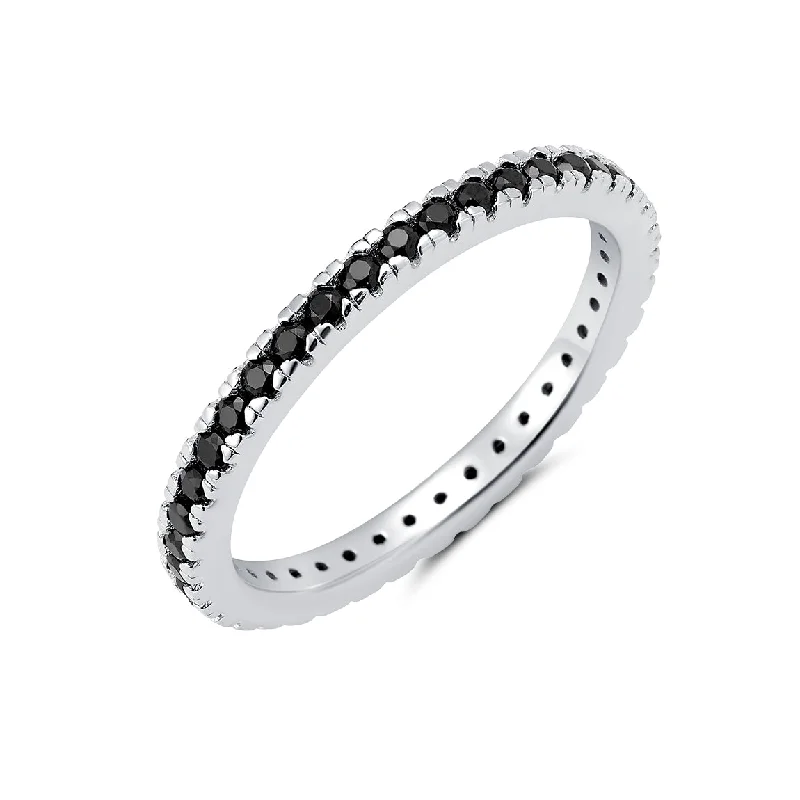 Pinned design ring-Crislu Platinum Plated Sterling Silver and Cubic Zirconia Eternity Band