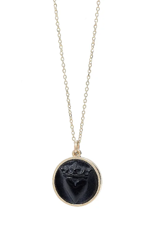 Pointed edge necklace-CROWNED HEART RAISED INTAGLIO PENDANT