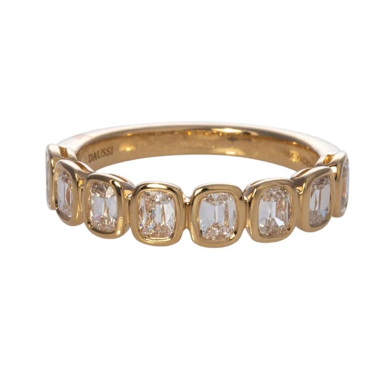 Micro pave ring-.87ctw Cushion Diamond Bezel Set 18K Yellow Gold Halfway Band