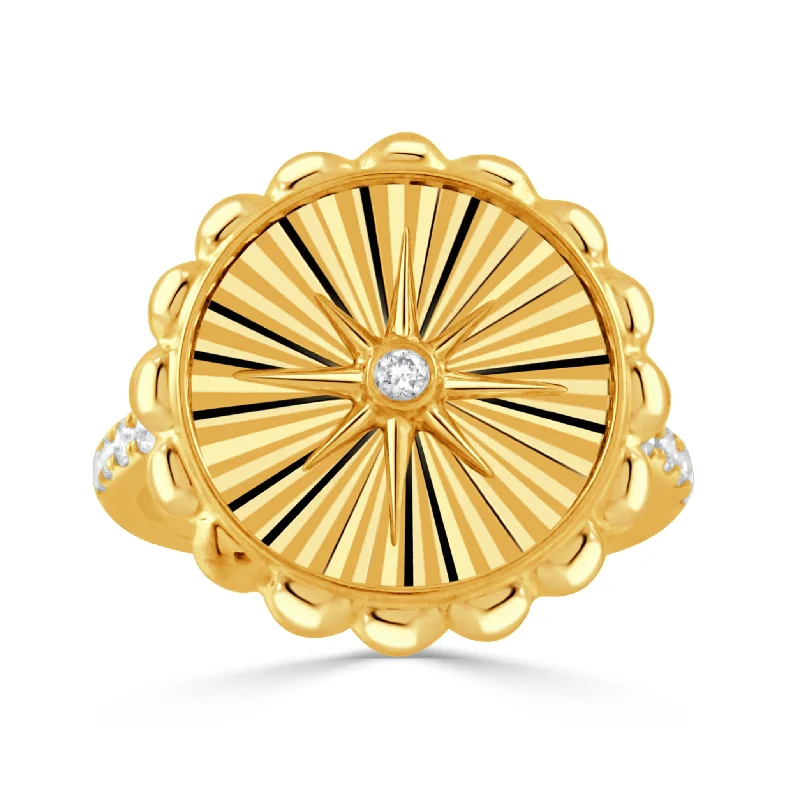 Tin toned ring-Diamond 18K Yellow Gold Starburst Fluted Disc Ring