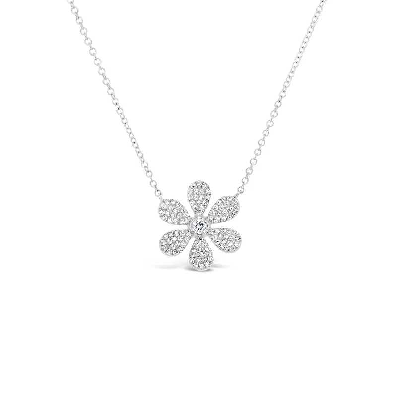 Beak tip necklace-Pave Diamond Large Daisy Pendant Necklace