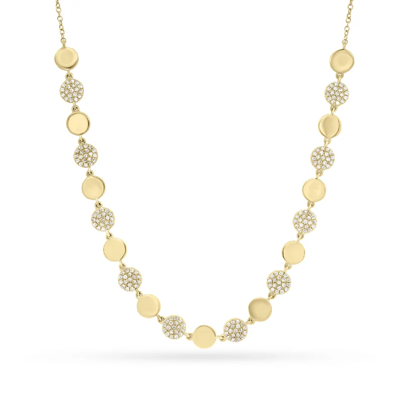 Vaulted pendant necklace-Diamond & Gold Disc Necklace