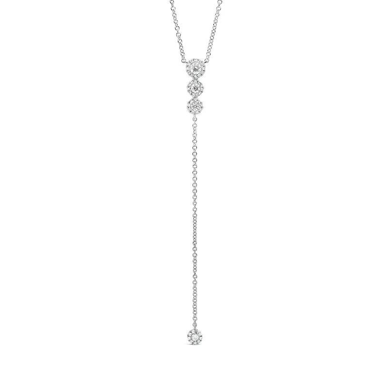 Hexagonal zircon necklace-Diamond Halos Lariat Necklace