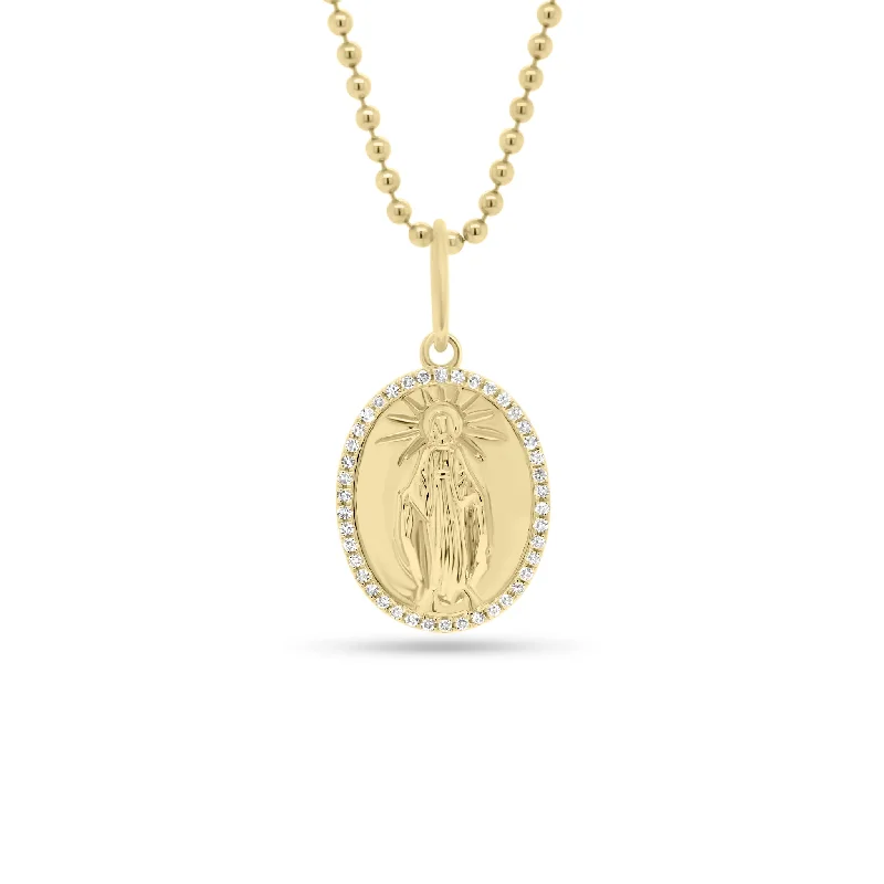 Luster druzy necklace-Diamond Mother Mary Pendant