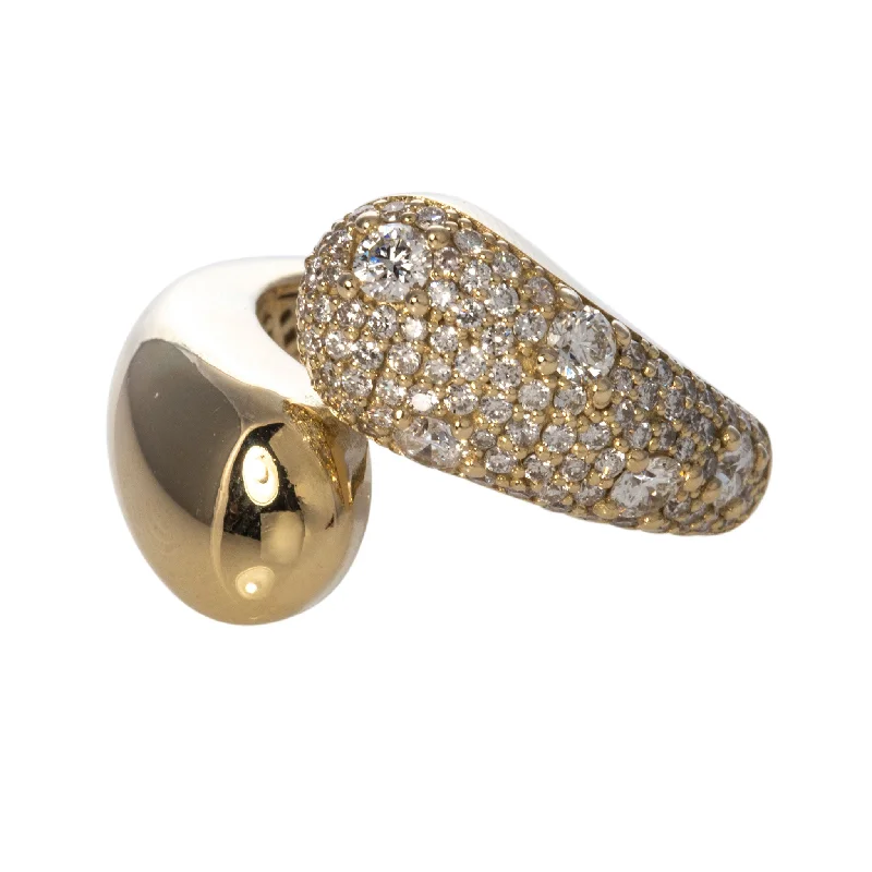 Crowned stone ring-Diamond Pavé 14K Yellow Gold Bypass Ring