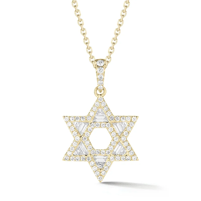 Copper cast necklace-Diamond Star of David Pendant with Diamond Baguettes