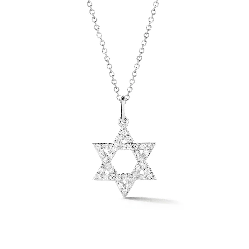 Knit stripe necklace-Diamond Small Star of David Pendant