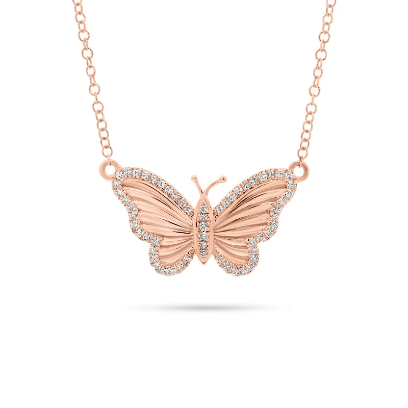 Embossed bar necklace-Diamond Wide Butterfly Pendant