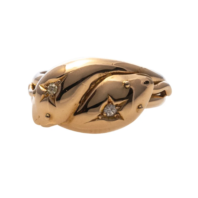 Juniper leaf ring-Edwardian Diamond 18K Gold Double Snake Ring