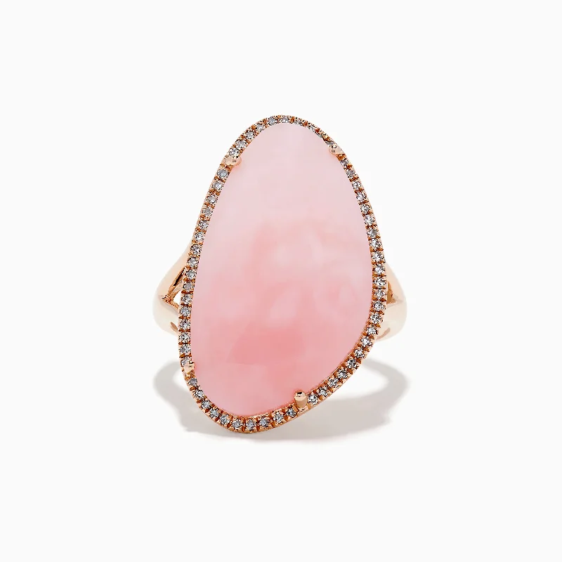 Elder twig ring-14K Rose Gold Pink Opal and Diamond Ring