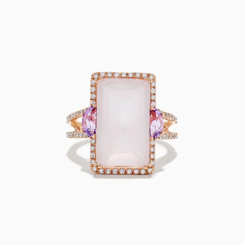 Ogham script ring-14K Rose Gold Pink Rose Quartz, Pink Amethyst and Diamond Ring