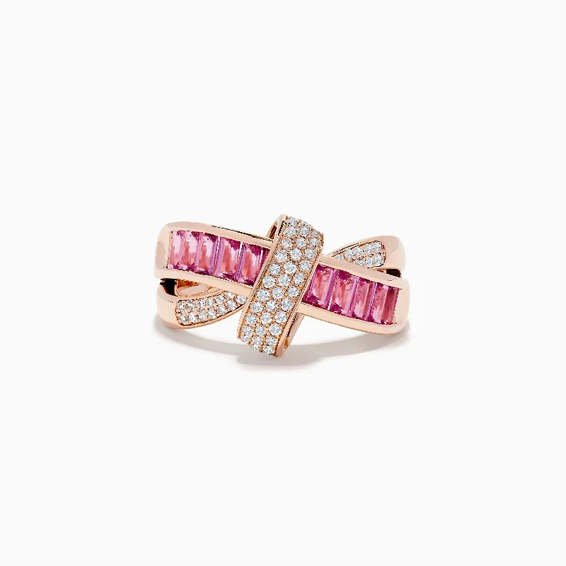 Crystal bead ring-14K Rose Gold Pink Sapphire and Diamond Crossover Ring