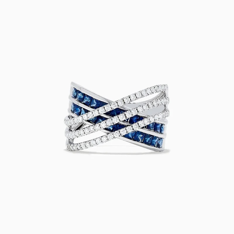 Folk ikat ring-14K White Gold Blue Sapphire and Diamond Crossover Ring