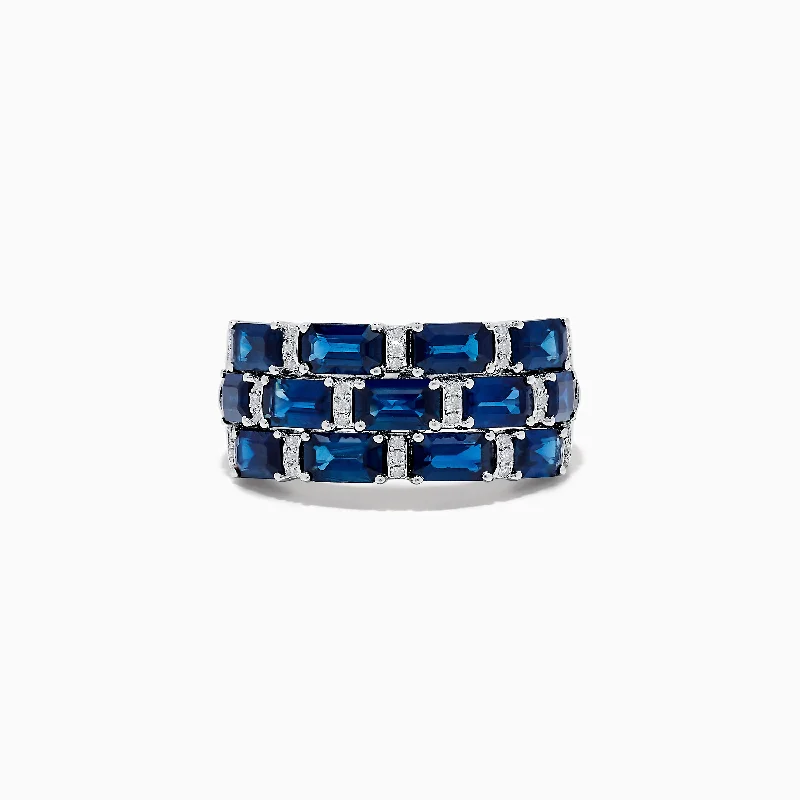 Tin toned ring-14K White Gold Blue Sapphire and Diamond Ring