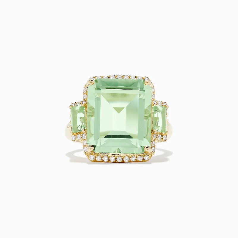 Pinned design ring-14K Yellow Gold Green Amethyst and Diamond Ring