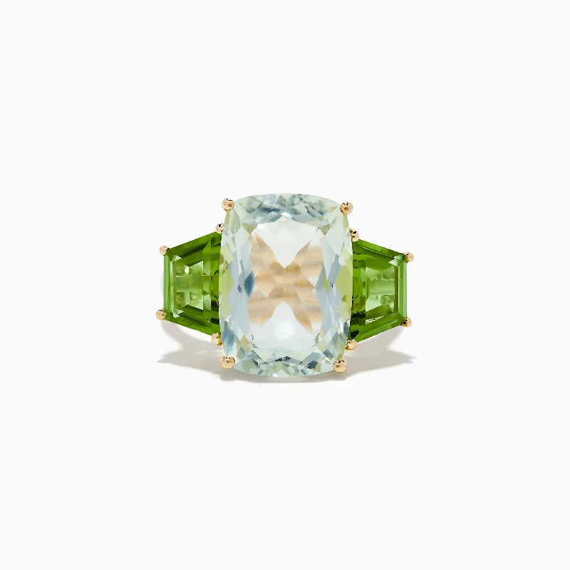 Shaved band ring-14K Yellow Gold Green Amethyst and Peridot Ring