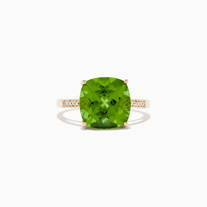 Layered cut ring-14K Yellow Gold Peridot and Diamond Ring