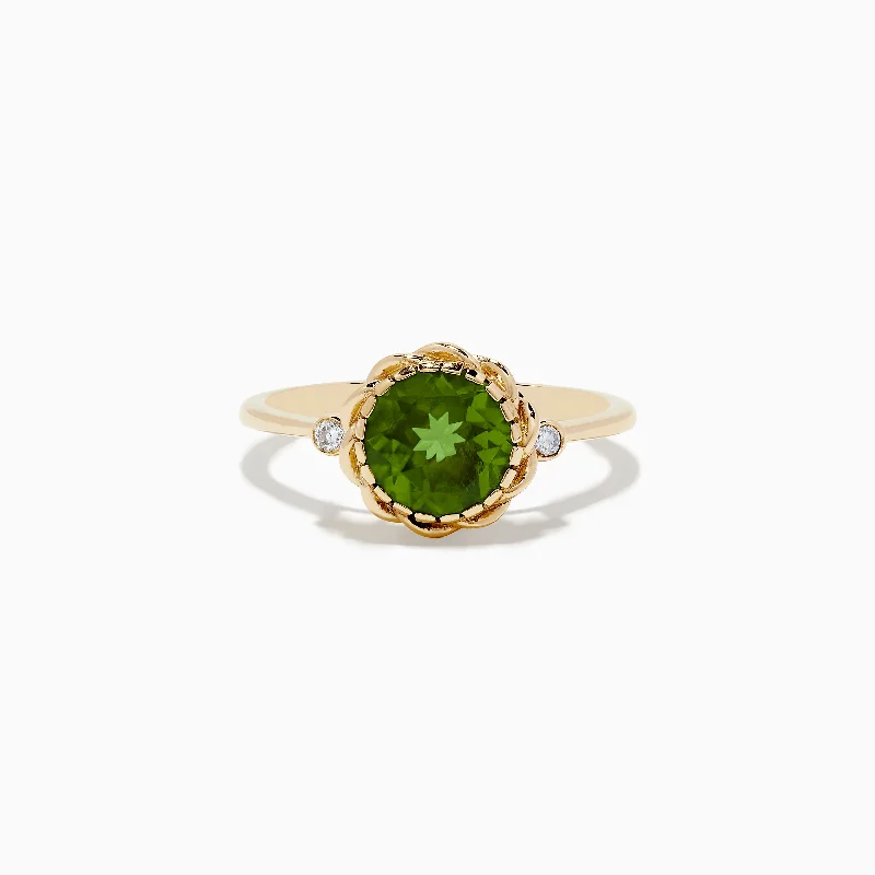 Pleated design ring-14K Yellow Gold Peridot and Diamond Ring