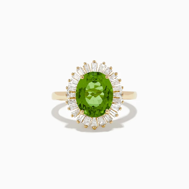 Peaked band ring-14K Yellow Gold Peridot and Diamond Ring